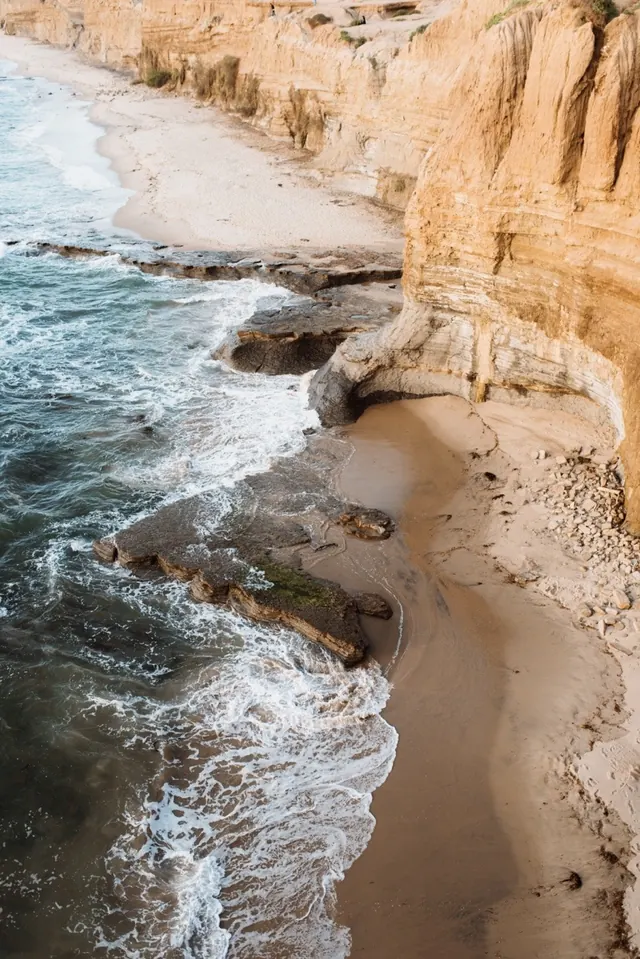Coastal Cliff Beach Aerial, photographic, warm