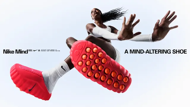 Nike Mind shoe with tactile nub sole, photographic, bold, vibrant