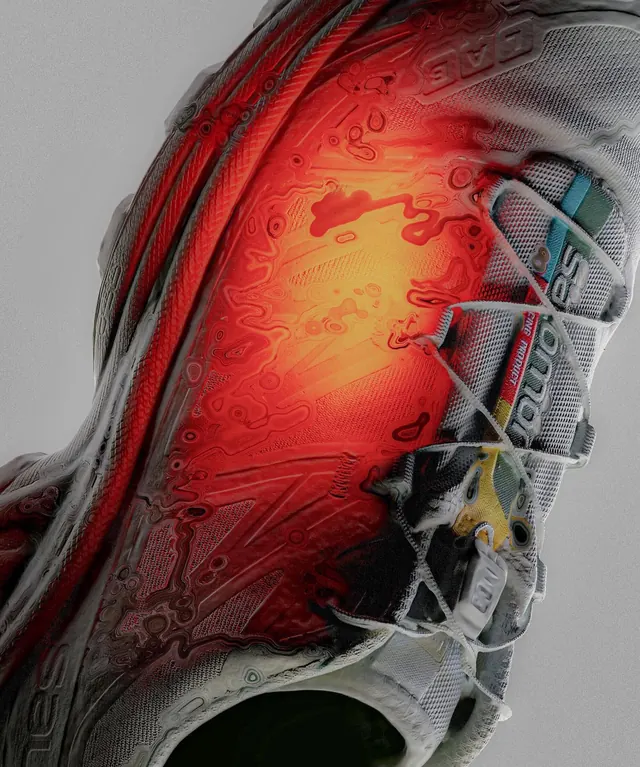 Heat map shoe sole detail, photographic, technical, warm