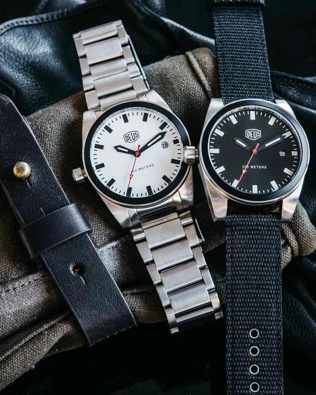 Two mechanical watches styled product photography, minimal, photographic, dark