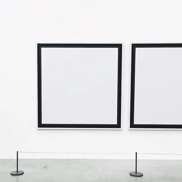 Gallery wall frames on pedestals, minimal, photographic, light