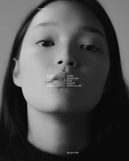 Monochrome portrait with typography overlay, monochrome, editorial, dark