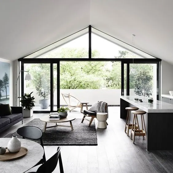 Minimal black and white loft living room, minimal, light-mode, light