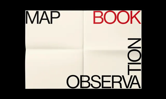 Opened book with typographic layout, editorial, minimal, light