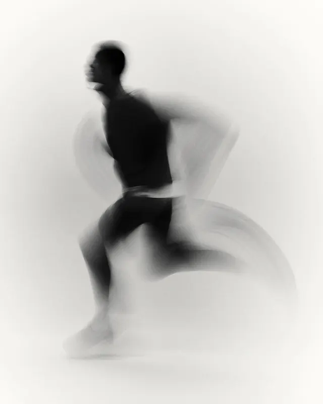 Blurred motion portrait with double exposure, photographic, abstract, monochrome