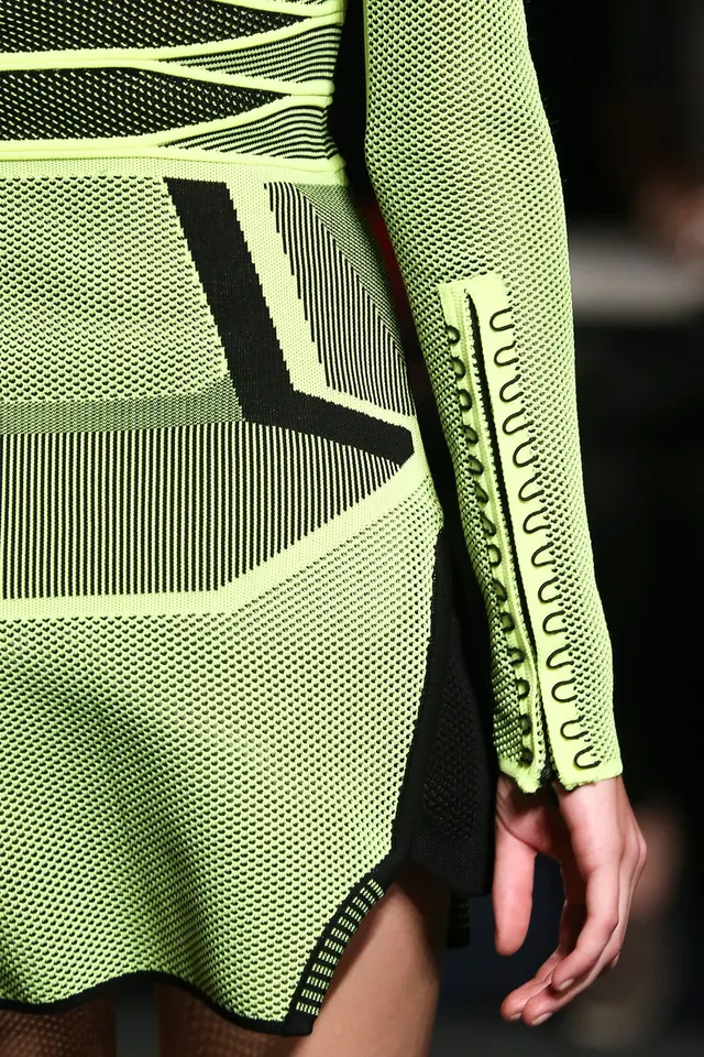 Nineties neon mesh fashion detail, photographic, technical, vibrant
