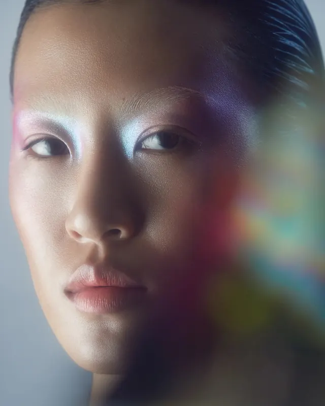 Portrait with chromatic color filter effect, photographic, 3d-render, vibrant