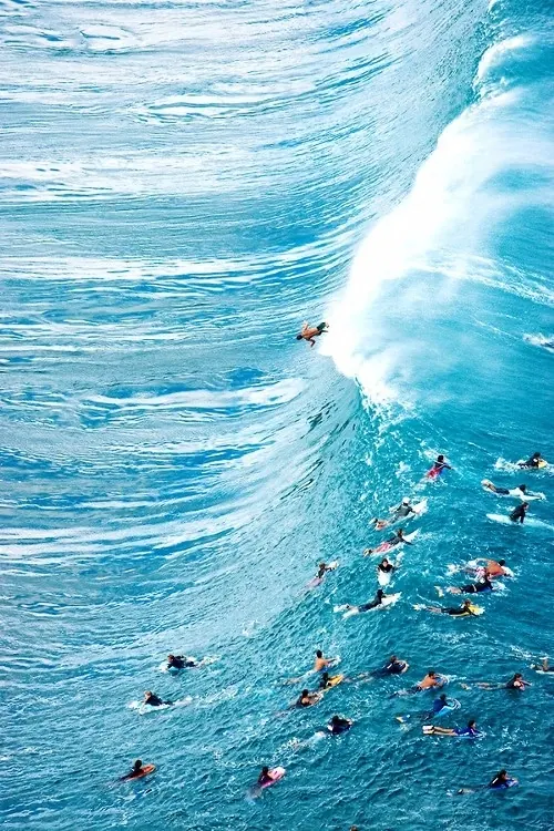 Surfer bailing on a large wave, photographic, vibrant