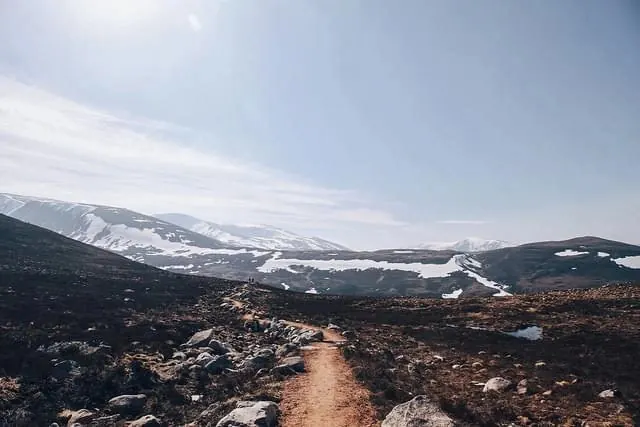 Mountain landscape with snowy peaks, photographic, cool