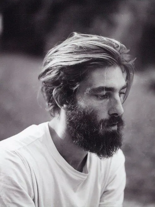 Black and white portrait of bearded man, photographic, monochrome, monochrome