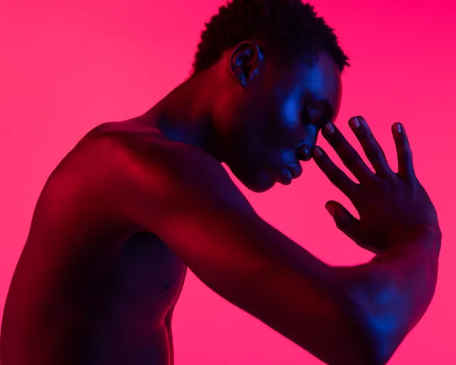 Neon color grading portrait study, dark-mode, photographic, vibrant