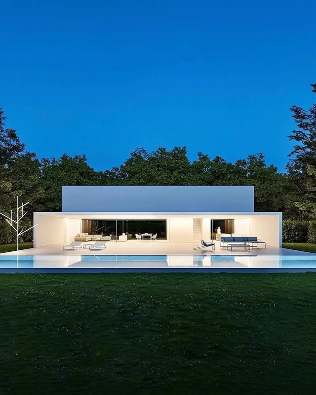 Modern minimal residential architecture with pool, minimal, photographic, light