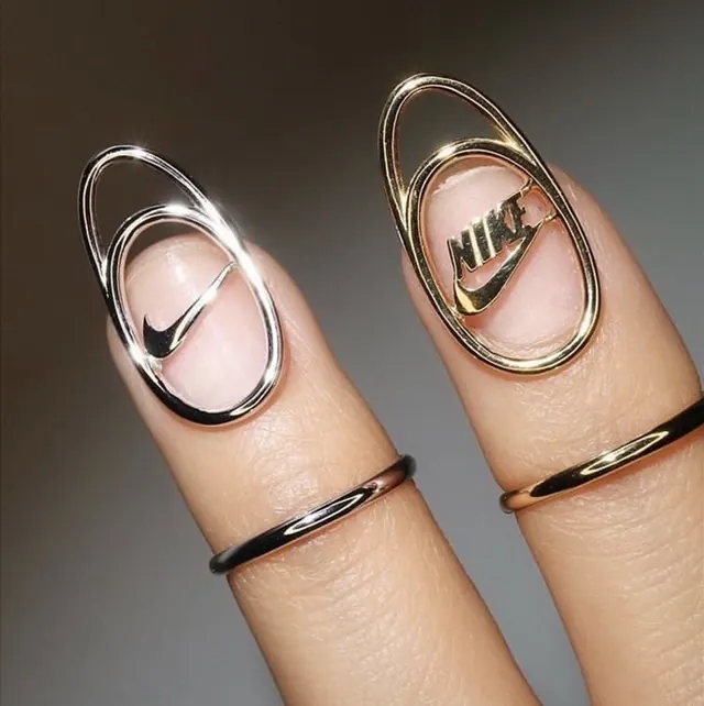 Nike logo nail art designs, minimal, technical, light
