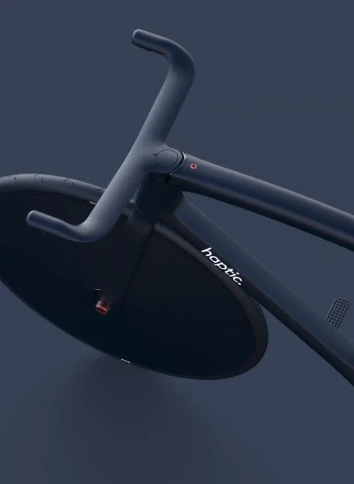 Hoopti electric scooter detail shot, minimal, 3d-render, dark