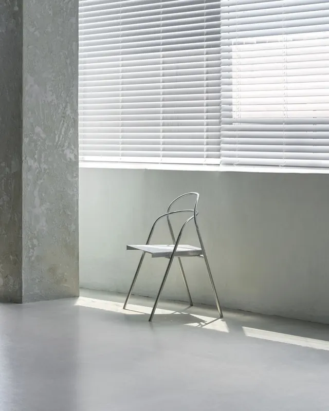 Minimalist interior with modern chair and window blinds, minimal, swiss, light