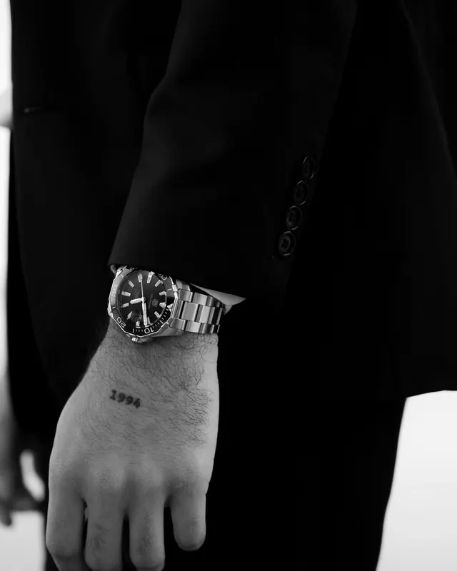 Minimalist black and white watch portrait, photographic, minimal, monochrome