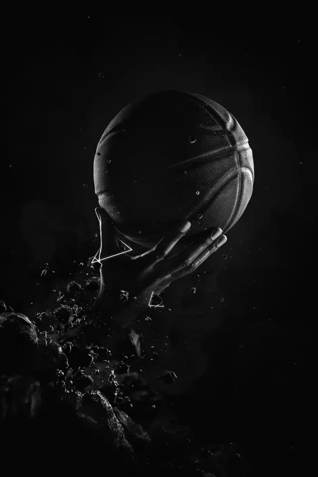 Basketball dramatic spotlight, photographic, monochrome, monochrome