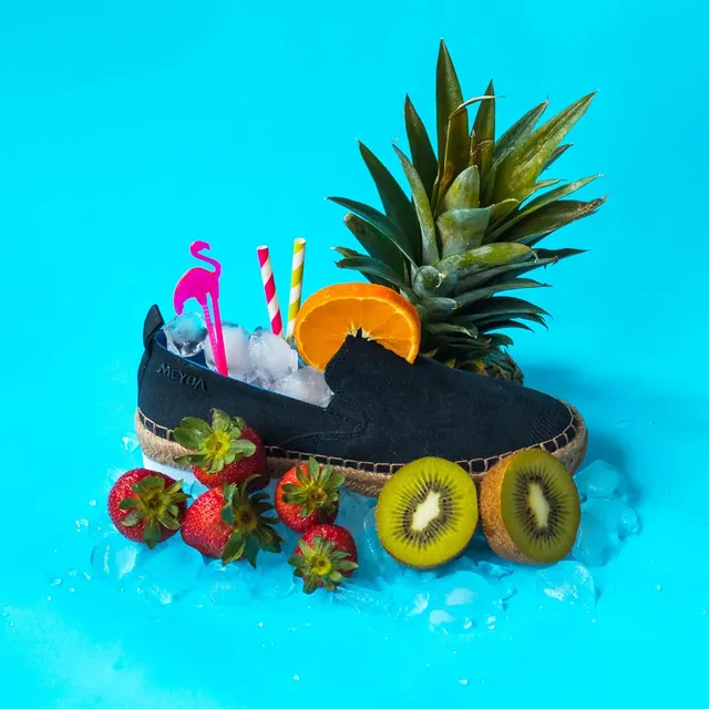 Vibrant product still-life with summer aesthetic, playful, photographic, vibrant
