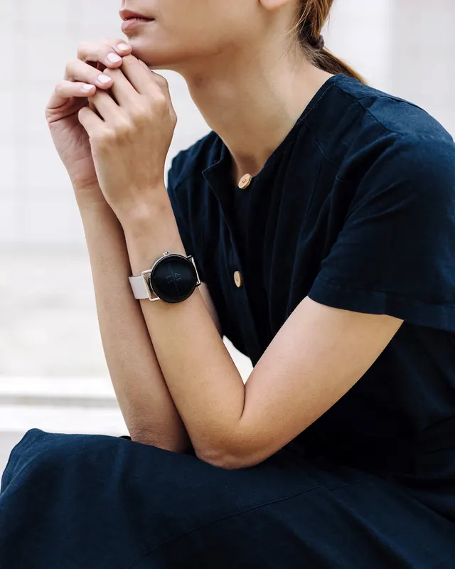 Minimal watch and jewelry lifestyle portrait, photographic, minimal, cool