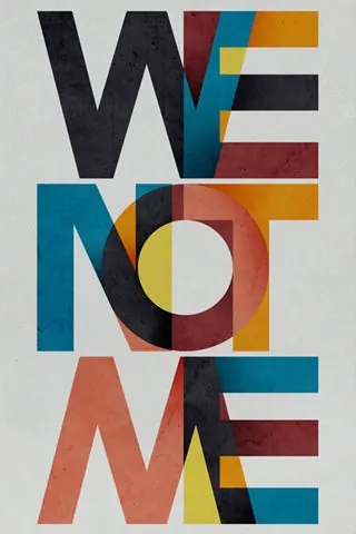 Colorful geometric 'WE NOW ARE' poster with overlapping shapes, geometric, playful, vibrant