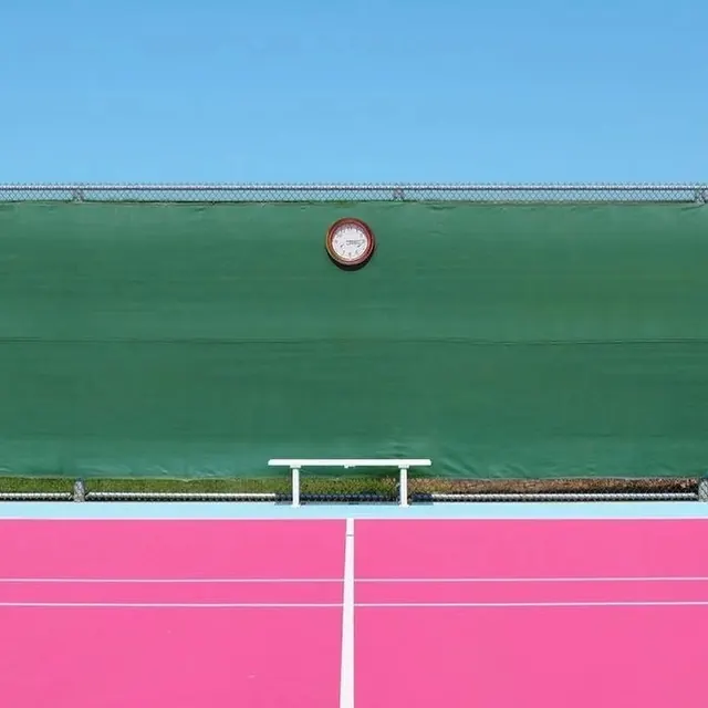 Minimalist sports facility architectural photograph, photographic, minimal, vibrant