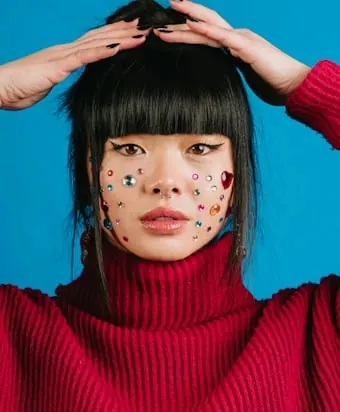 Portrait with Colorful Face Stickers, photographic, playful, vibrant