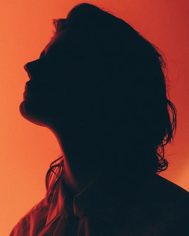 Profile Silhouette with Orange-Red Gradient, photographic, minimalist, warm