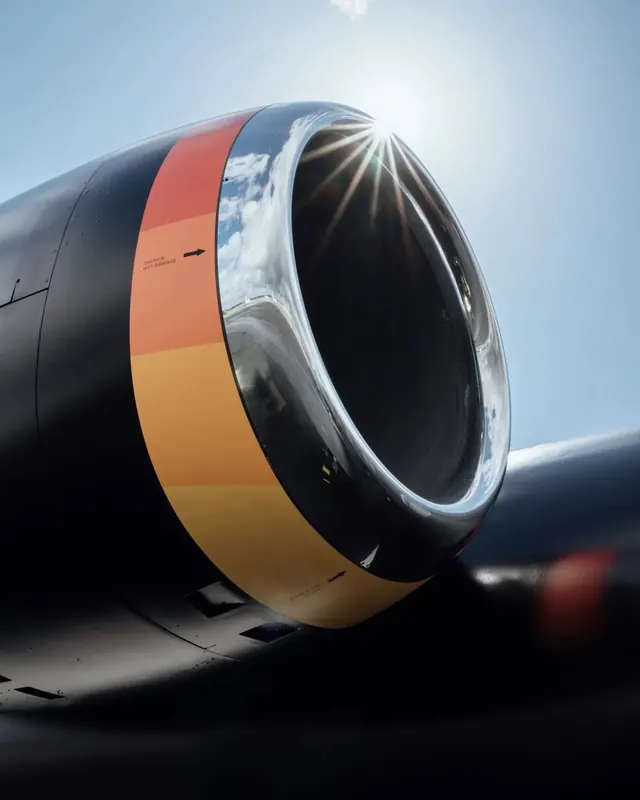 Lufthansa aircraft engine livery detail, photographic, technical, vibrant