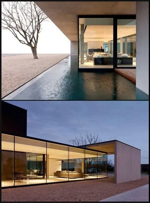 Minimalist desert dwelling with floor-to-ceiling glazing, minimal, architectural, warm
