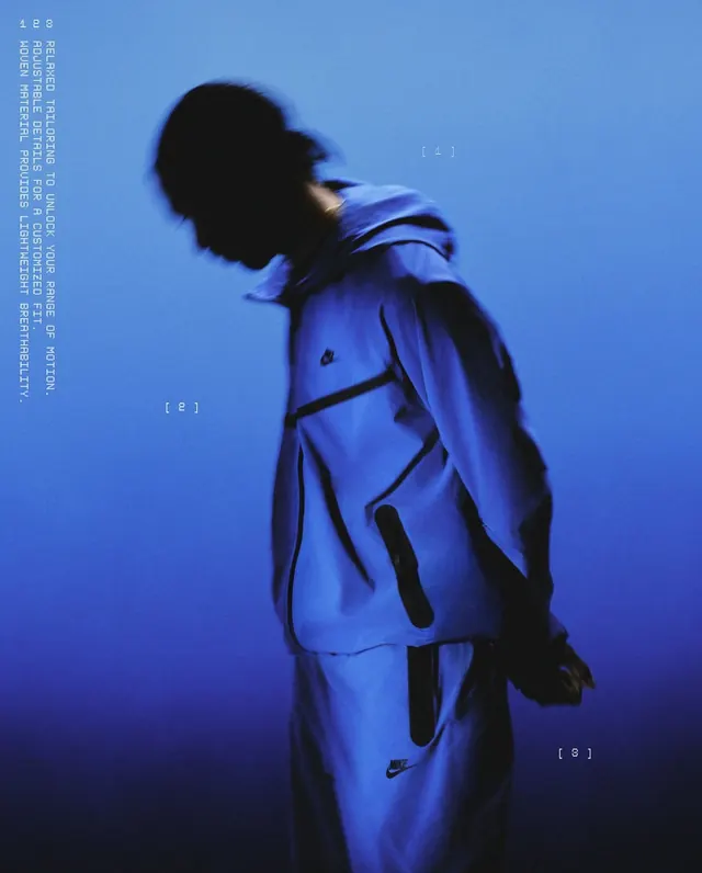 Nike Sportswear color-blocked editorial, photographic, minimalist, vibrant