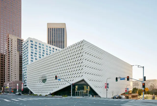 Contemporary museum architecture facade, photographic, technical, light