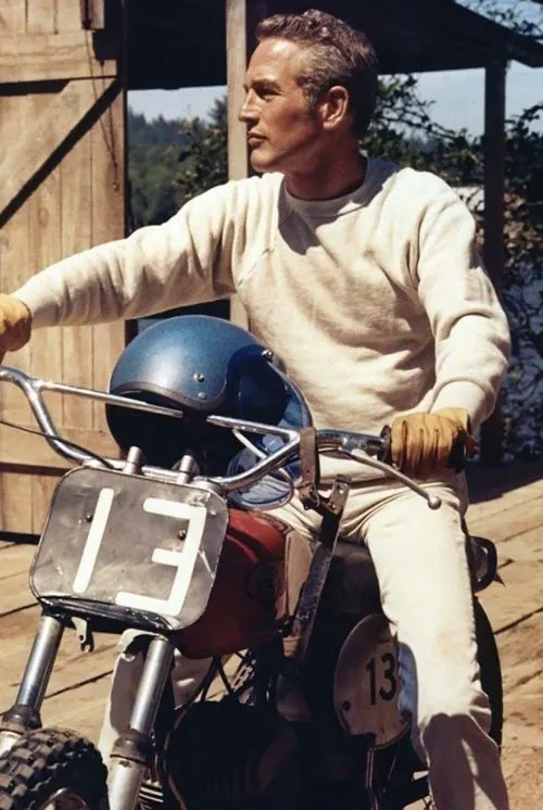 Vintage motorcycle rider portrait, photographic, retro, warm