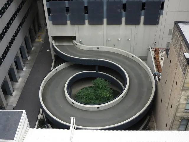 Urban architecture spiral from above, technical, geometric, cool