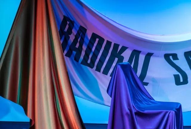 Radikal Salong interior signage, playful, gradient-heavy, vibrant