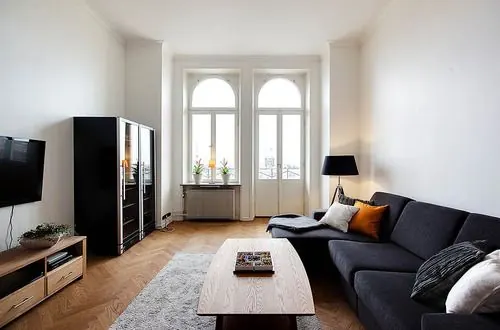 Scandinavian living room with natural light and minimal styling, photographic, minimal, light