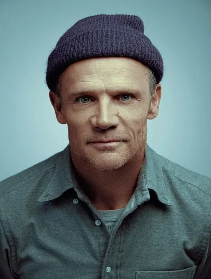 Portrait of man in green shirt, photographic, minimal, cool