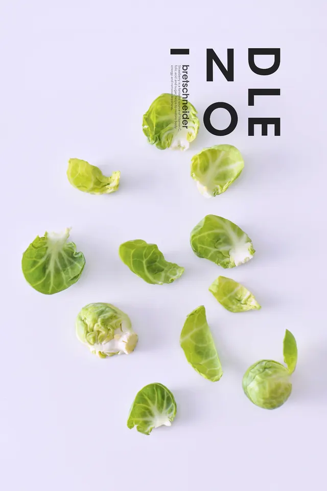 Lettuce leaf product photography with bold typography, playful, minimal, light