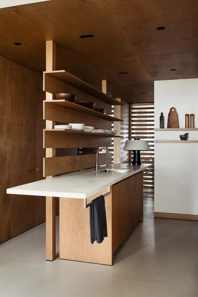Seaside retreat minimalist kitchen, minimal, swiss, warm