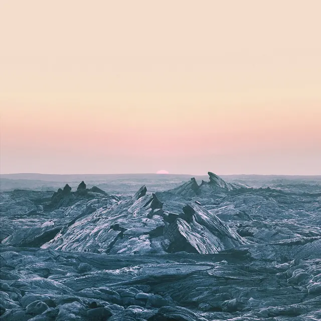 Rocky landscape at sunset, photographic, minimalist, warm