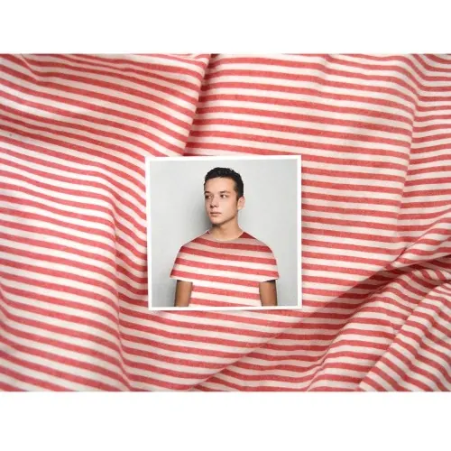 Playful striped fabric portrait composition, playful, photographic, vibrant