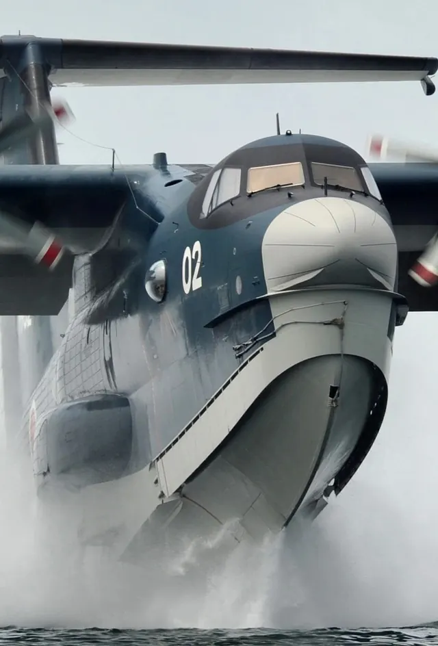 Amphibious aircraft landing spray, photographic, dark