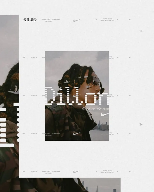 Nike campaign layout collage, editorial, graphic-heavy, light