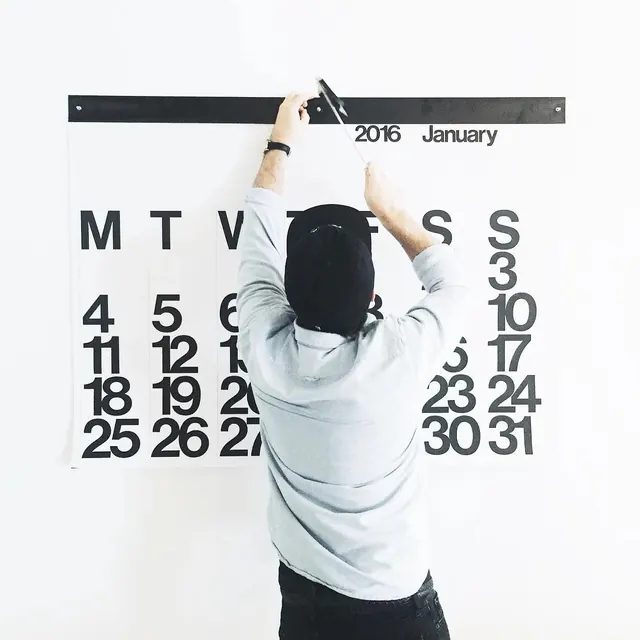January 2016 calendar wall installation, minimal, editorial, light