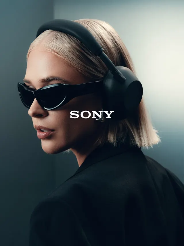Futuristic sunglasses product portrait on model, photographic, editorial, cool