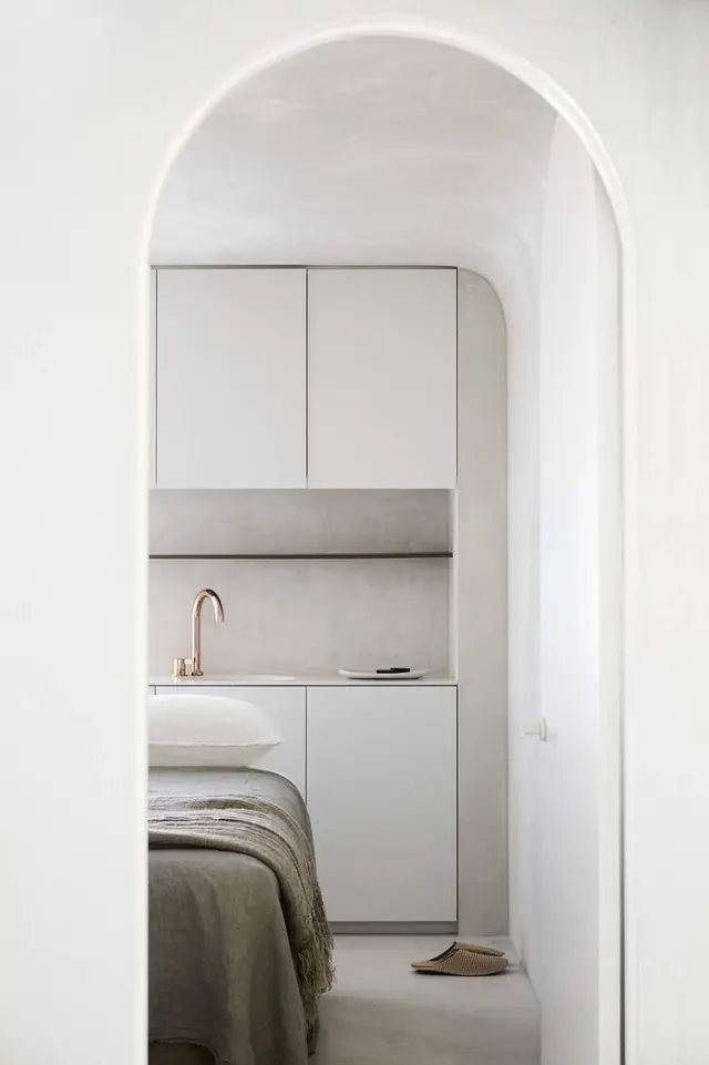 Minimalist spa archway interior, minimal, swiss, light