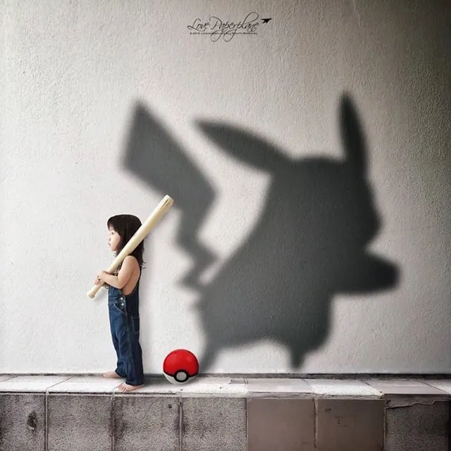 Child with shadow projection concept, editorial, illustrated, light