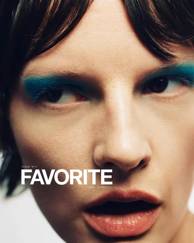 Editorial beauty makeup close-up with teal accents, photographic, editorial, warm