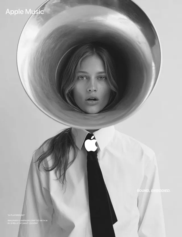 Apple Music surreal portrait campaign, surreal, photographic, monochrome