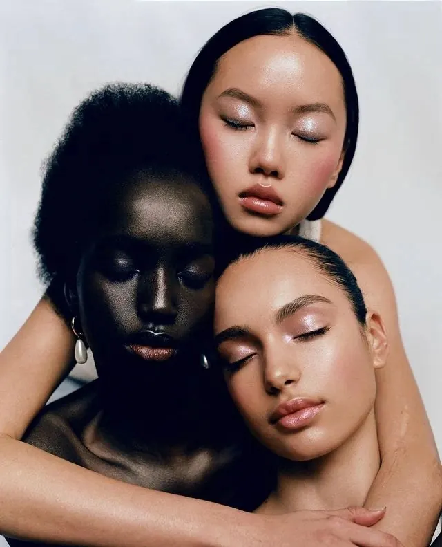 Beauty portrait with shadow composition, photographic, editorial, warm