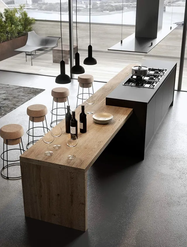 Modern kitchen interior with island, corporate-clean, minimal, light